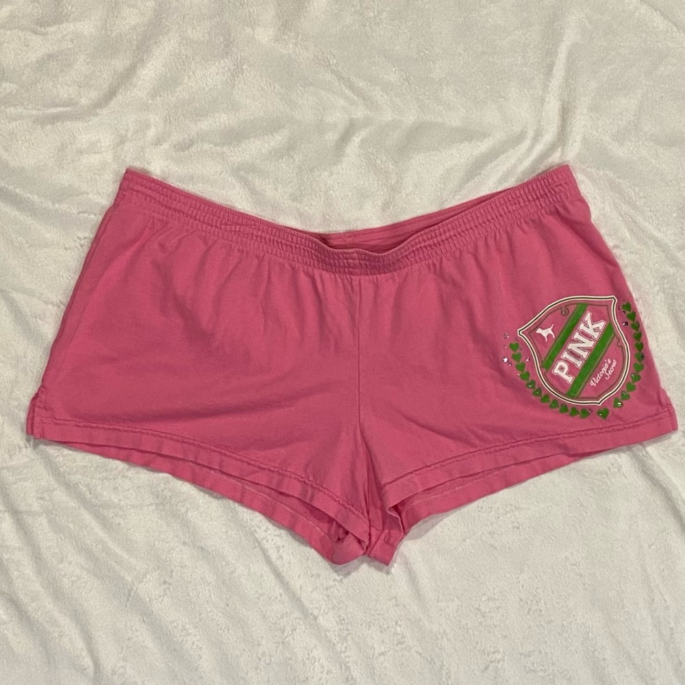 Authentic Y2K Victoria’s Secret Pink Rhinestone Bling Logo Mini Booty Shorts